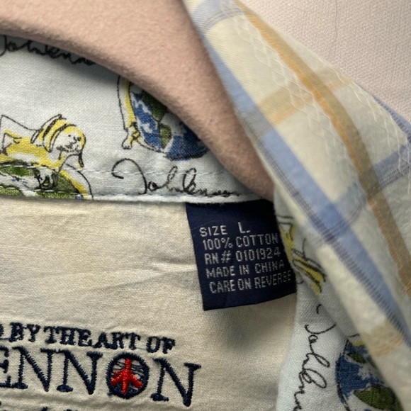 English Laundry John Lennon Button Down Shirt L 100% Cotton Blue Yellow Imagine - Picture 4 of 16